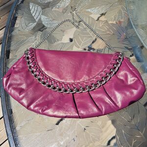Xhilaration Clutch Purse Small Magenta Bag SILVER CHAIN STRAP CLASSY 80s retro